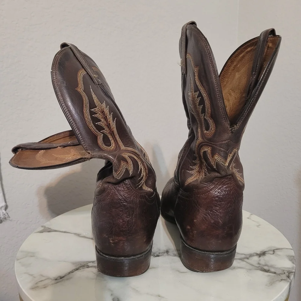 Vintage Tony Lama Exotic Western Cowboy Boots Men 10 Brown 